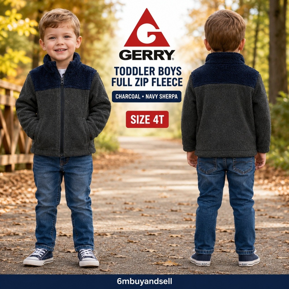 Gerry Toddler Boys Full Zip Fleece Jacket Charcoal Navy Sherpa 4T 1614541